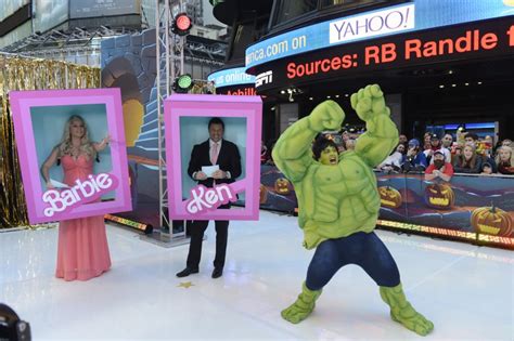 Sara Haines Nick Lachey And Ginger Zee As Barbie Ken And The Hulk