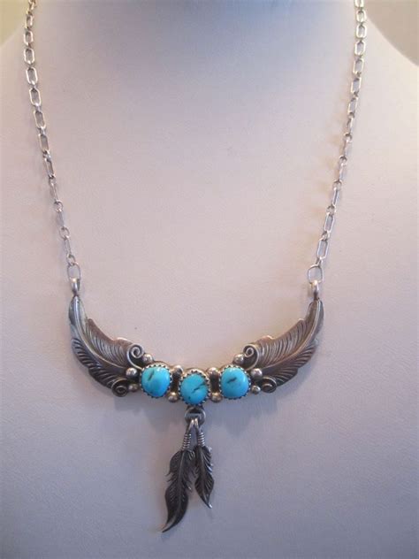 Navajo Robert Platero Sterling Silver Sleeping Beauty Turquoise Feather