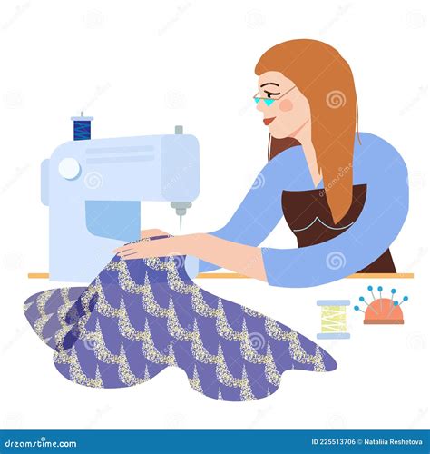 Seamstress Dressmaker Tiny Characters Sewing Apparel On Sewing Machine