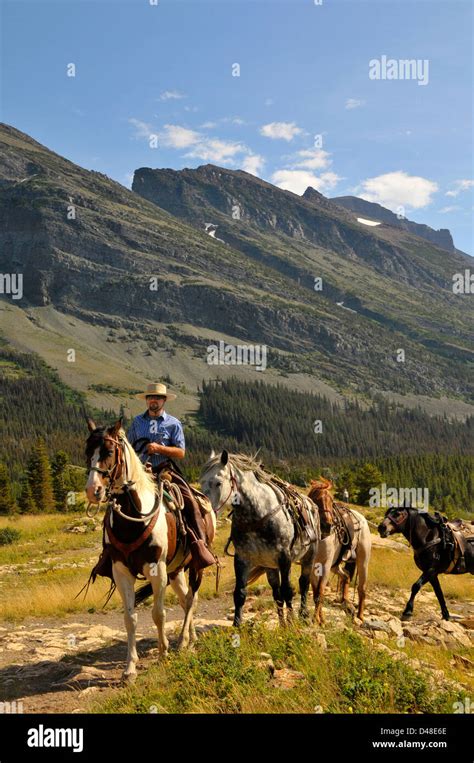 Horseback Riding Glacier National Park Montana Mt Us Stock Photo Alamy