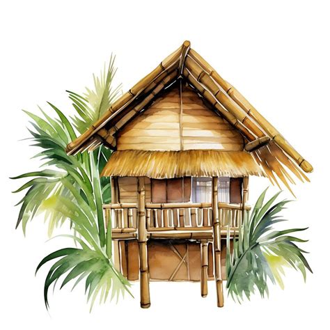 Premium Ai Image Watercolor Bahay Kubo Featuring The Bamboo Walls And