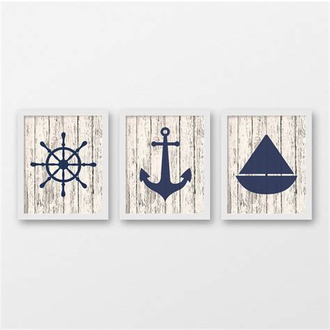 Nautical Art Print Set Of 3 Nautical Decor Wall Art Sea Etsy