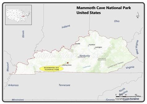 Cave System American National Parks Physical Map Mammoth Cave