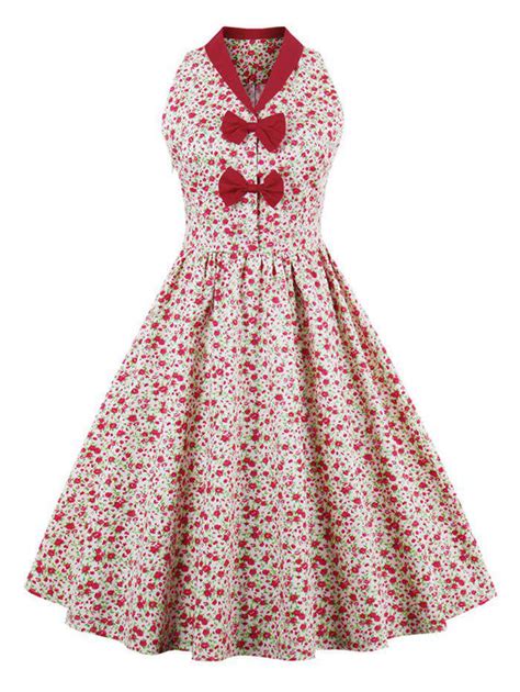 46 OFF Bowknot Floral Vintage Dress Rosegal