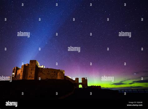 Bamburgh Castle With The Aurora Borealis Northern Lights Behind