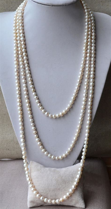 Long Pearl Necklace 90 Inches 7 8mm White Freshwater Pearl Etsy