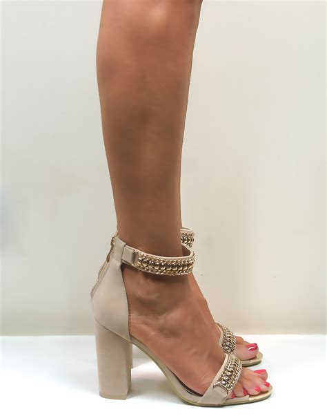 ladies womens strappy sandals block heel gold metal cuff strap high heels shoes ebay