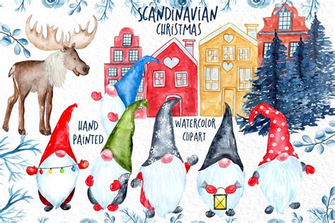 Scandinavian Christmas Clipart Illustrations Creative Market