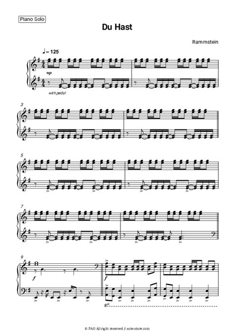 Rammstein Du Hast Piano Sheet Music On Note Pianosolo