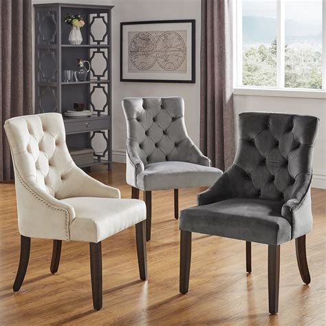 Cimota fur upholstered dining chairs tufted comfortable leisure accent chair modern arm chair for dining room, living room, set of 2, faux fur white. Chelsea Lane Curved Back Velvet Tufted Dining Chair, Set ...