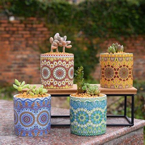 Mandala Succulent Ceramics Plant Flower Pots Set Esucculent Flower