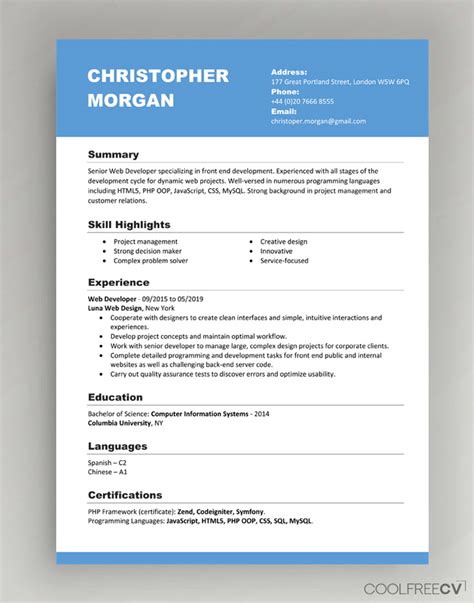 Cv Resume Templates Examples Doc Word Download 2022