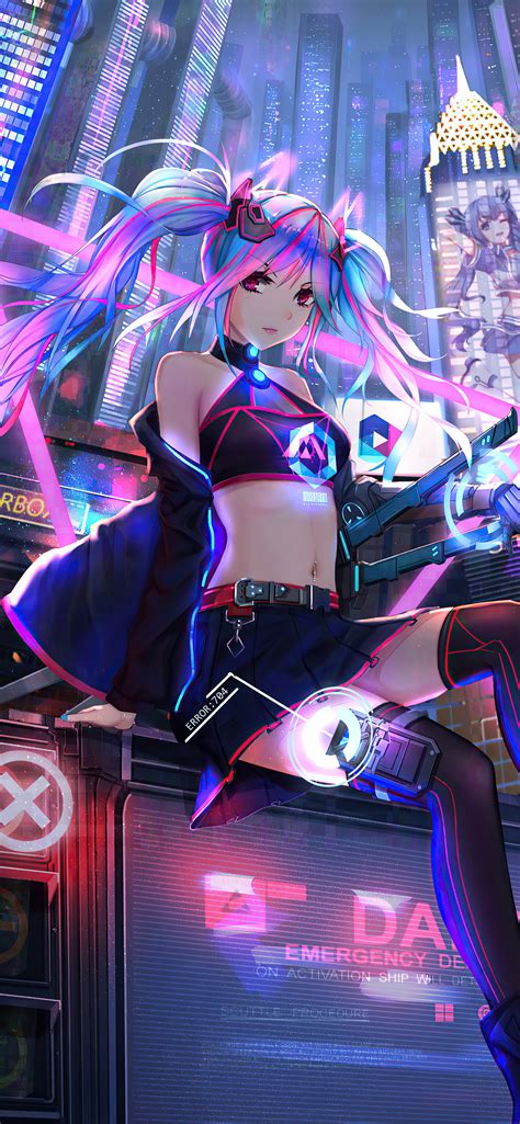 1242x2688 Anime Cyber Girl Neon City Iphone Xs Max Hd 4k Wallpapers