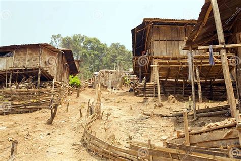 Indigenous Tribal Culture Of Akha Tribe Village Pongsali Laos Stock