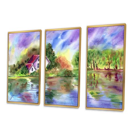 August Grove® " Vibrant And Poetic Landscape, A House River, Trees " 3