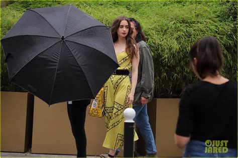 Lily Collins Wears A Red Beret For Emily In Paris Filming Photo