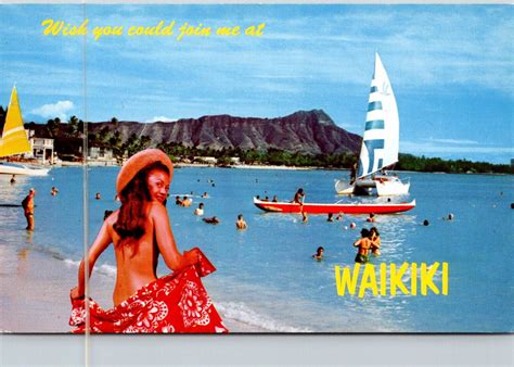 Hawaii Waikiki Beach Scene With Nude Girl United States Hawaii