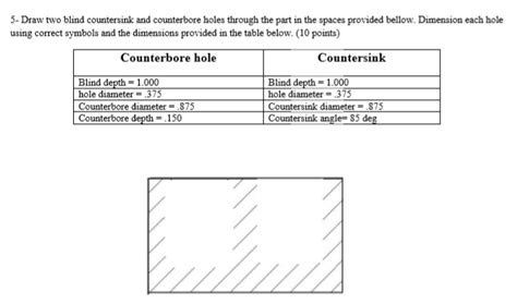 Solved 5 Draw Two Blind Countersink And Counterbore Holes