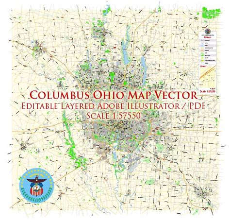 Printable Vector Map Of Columbus Ohio Us Low Detailed City Plan Scale 1