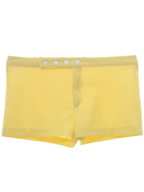 Retro Seventies Shorts 70s Care Label Womens Yellow Background With White Textured Polka Dot