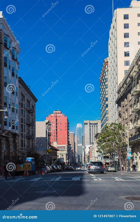 San Francisco Downtown With Typical Building And Skyscrapers In Sunny