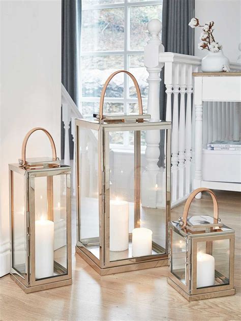 Stainless and Leather Lantern | Lantern decor living, Floor lanterns