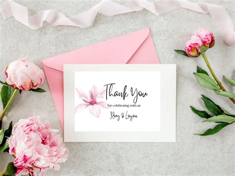 Pink Lily Thank You Template Editable Digital Thank You Card Etsy In