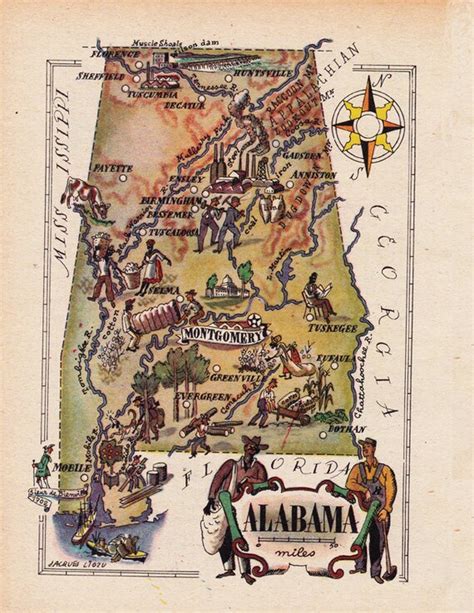 Map Of Alabama From The 1940s Digital Download Sheet