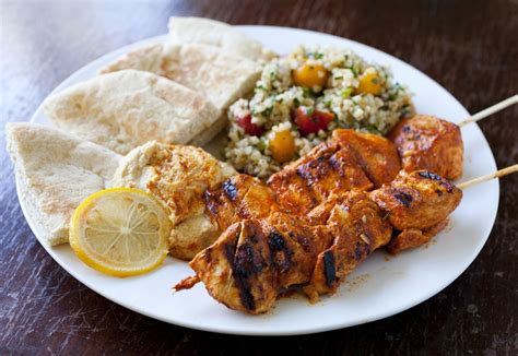 Shish Taouk Lebanese Chicken Skewers With Hummus And Tabouleh