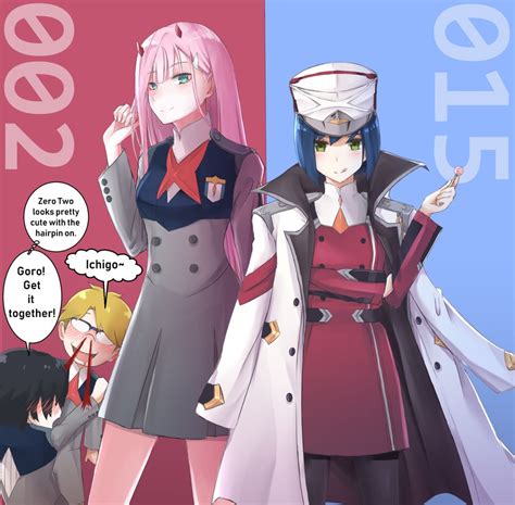 Zero Two Hiro Ichigo And Gorou Darling In The Franxx Drawn By Emaxart Danbooru