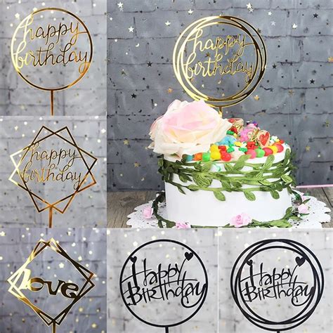 Glitter Happy Birthday Cake Topper Acrylic Letter Gold Silver Cake Top