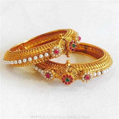 Gold Plated Antique Pearl Bangle Model South India Jewels