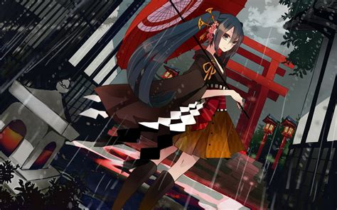 Female Character Holding Umbrella Digital Wallpaper Hatsune Miku