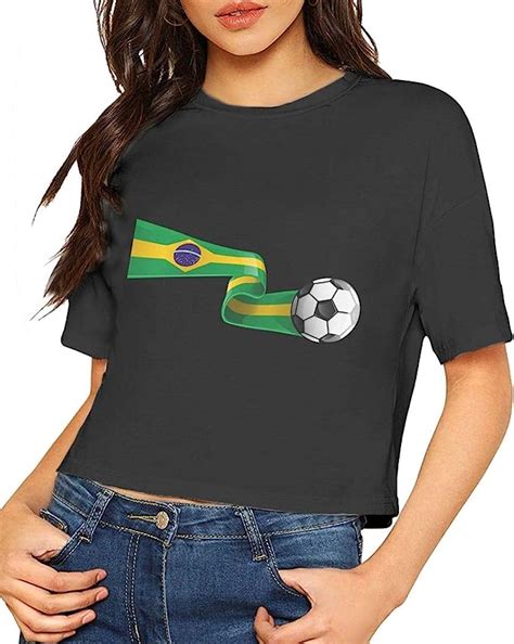 Womens Brazil Soccer Crop Tops T Shirt Amazon De Fashion