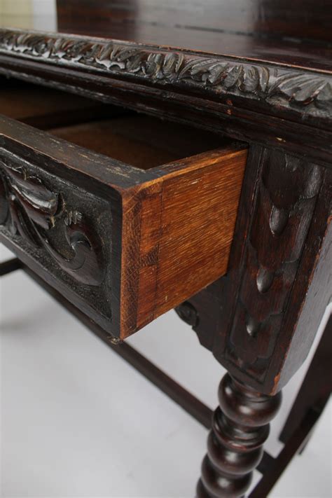 Antique Victorian Gothic Revival Oak Hall Table