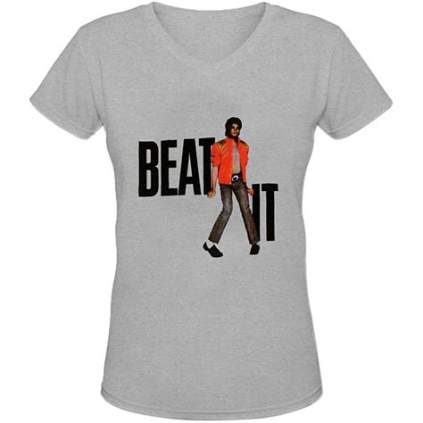 Womens Michael Jackson Beat It V Neck T Shirt M Grey V Neck T Shirt