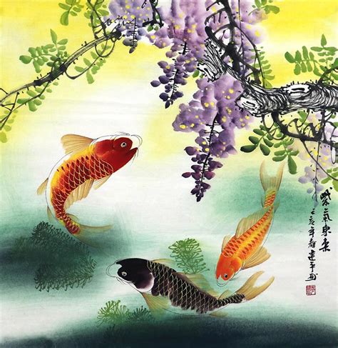 Chinese Koi Fish Painting Zjp21110007 68cm X 68cm27〃 X 27〃