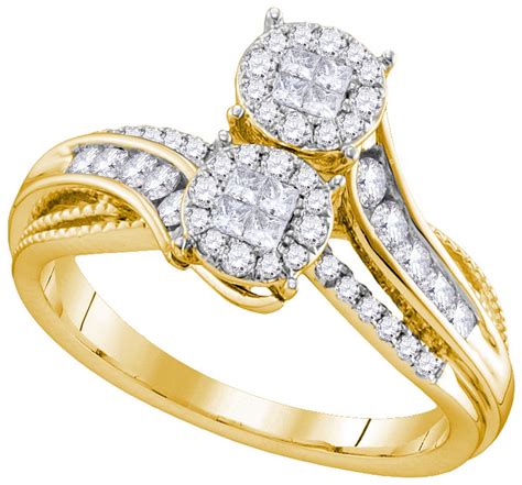 14kt Yellow Gold Womens Princess Round Diamond Soleil Cluster Bridal