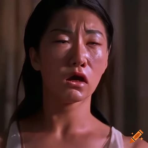 Asian Woman Fighter With A Wobbly Head And Dizzy Expression In An S Fight Scene On Craiyon