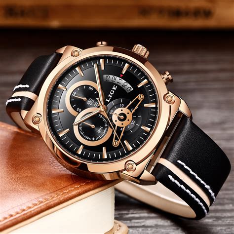 LIGE New Mens Watches Top Brand Luxury Chronograph Men Watch Leather ...