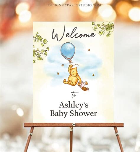Editable Winnie The Pooh Welcome Sign Pooh Baby Shower Boy Etsy