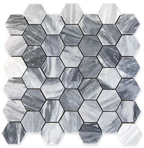 Bardiglio Gray Honed 2 Hexagon Marble Mosaic Floor And Wall Tile