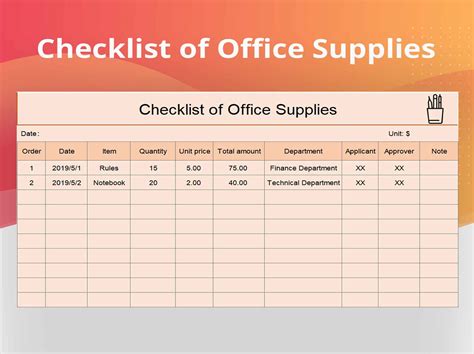 Office Supplies List Template