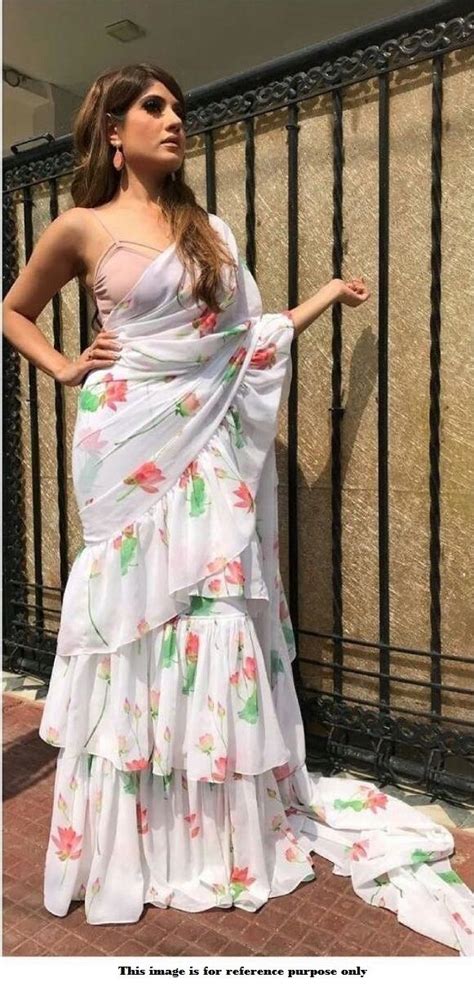 Buy Bollywood Model White Georgette Ruffle Saree In Uk Usa And Canada