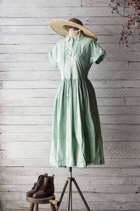 1940s Handmade Day House Dress 40s Mint Green Peter Pan Etsy