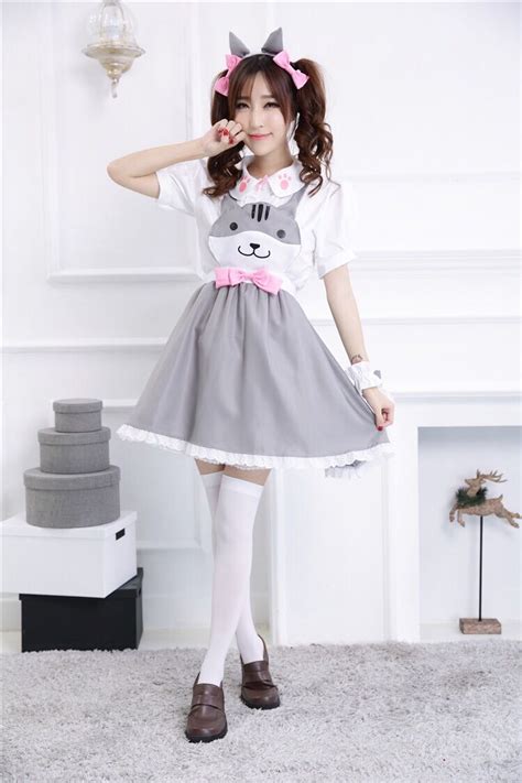 3colors Anime Neko Atsume Maid Uniform Cosplay Costume