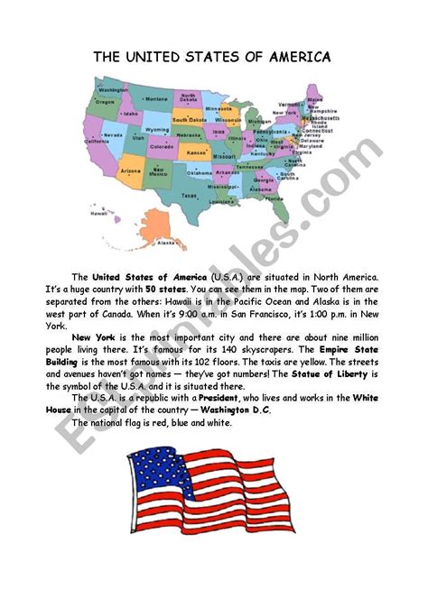The United States Of America Esl Worksheet By Isabel L F