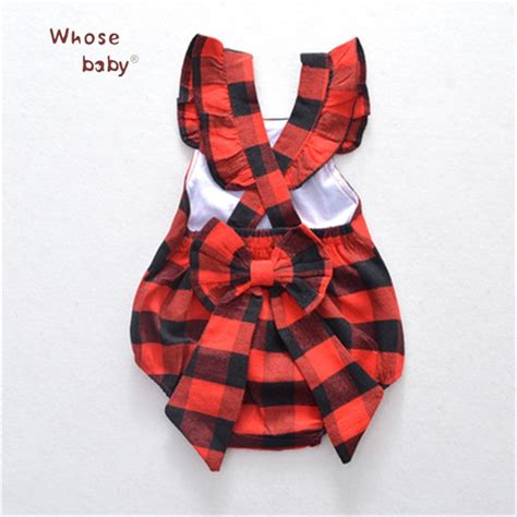 2018 Hot Summer Fly Sleeve Jumpsuit Romper Red Plaid Body Suit One