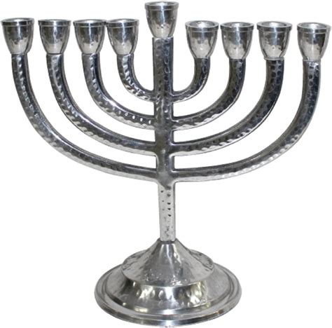 Judaica Hanukkah Menorah Hammered Silver Tone Aluminum