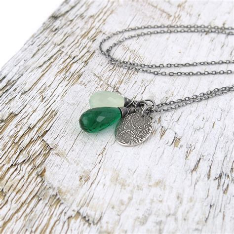 Green Emerald Necklace Charm Necklace Silver Necklace Gemstone Etsy